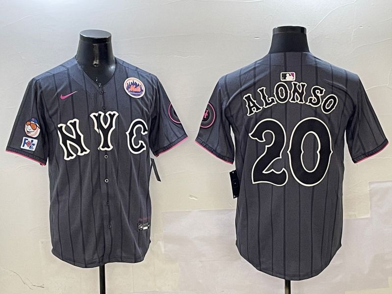 Men New York Mets 20 Alonso Black City Edition 2025 Nike MLB Jersey style 3